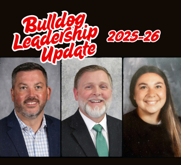  Bulldog Leadership Update 2025-26. Photos of Mr. Williams, Mr. Robertson, and Miss Cummins